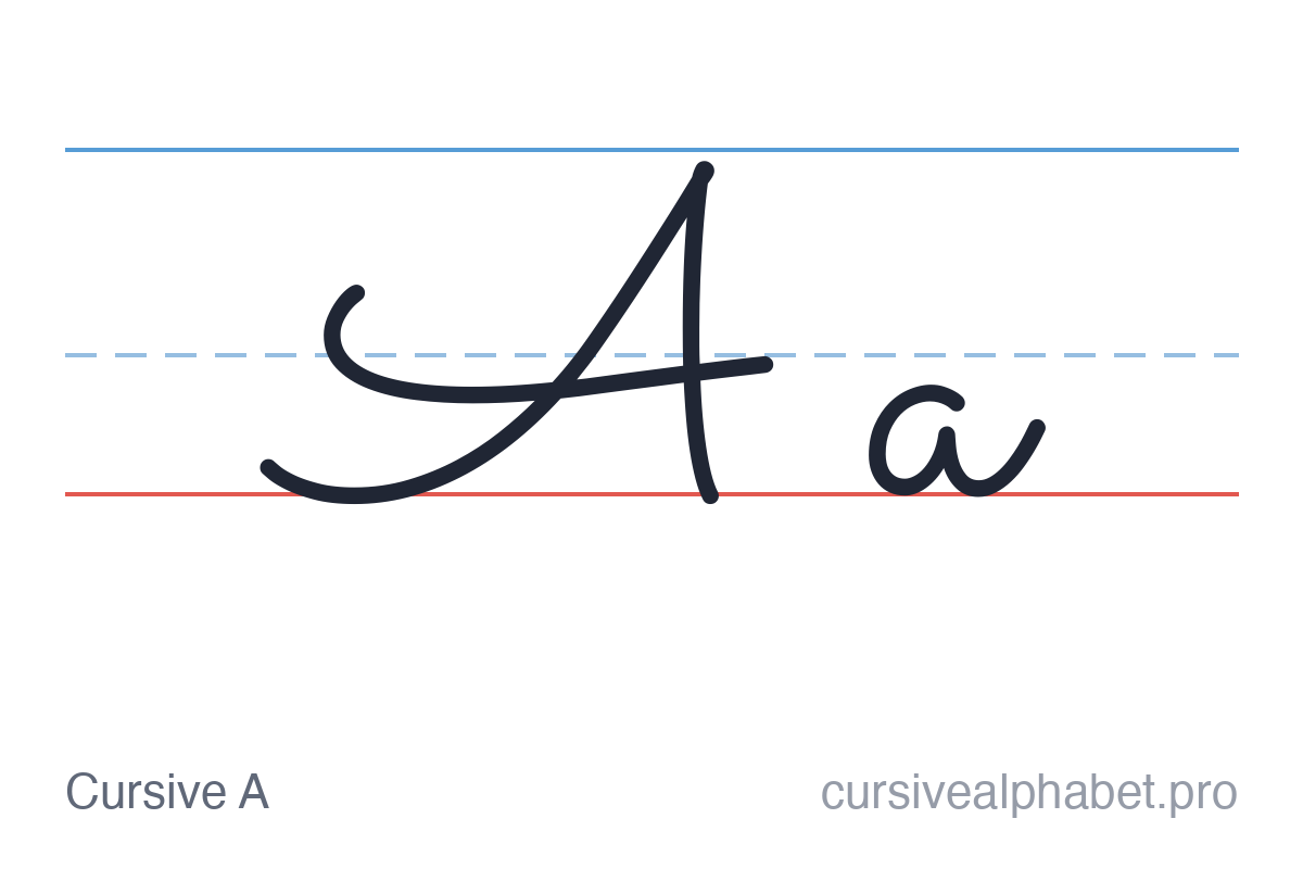 Cursive A: uppercase A and lowercase a on ruled paper