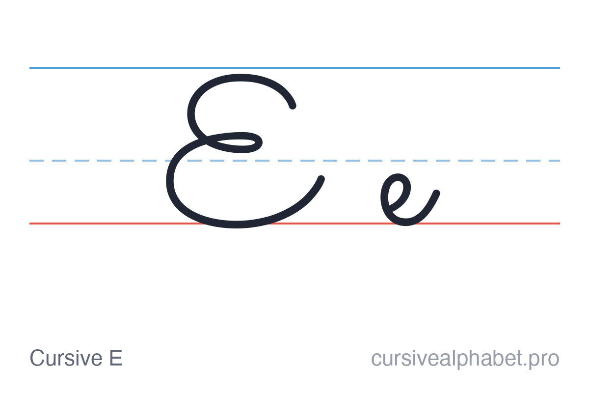 Cursive E: uppercase E and lowercase e on ruled paper