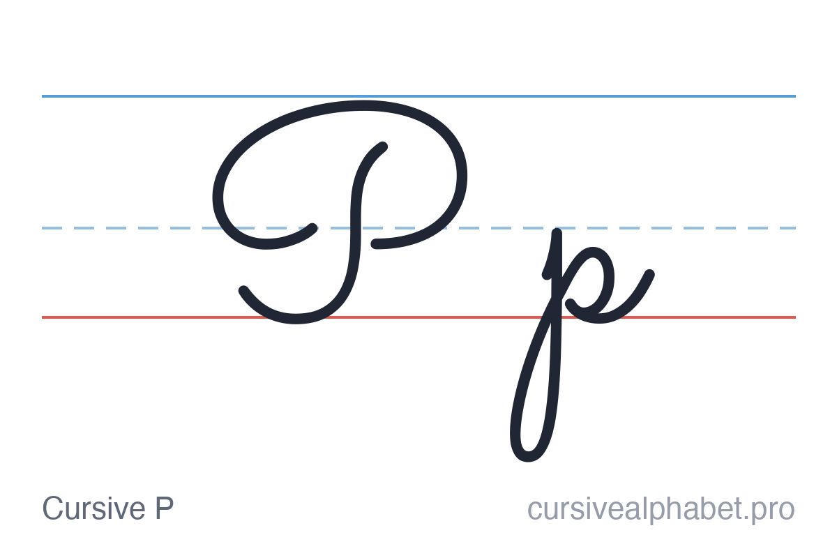 Cursive P: uppercase P and lowercase p on ruled paper