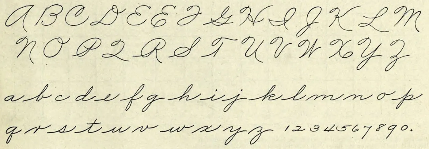 The Palmer Method capitals A to Z, lowercase a to z and the figures 1 to 0, written in a plain unshaded hand